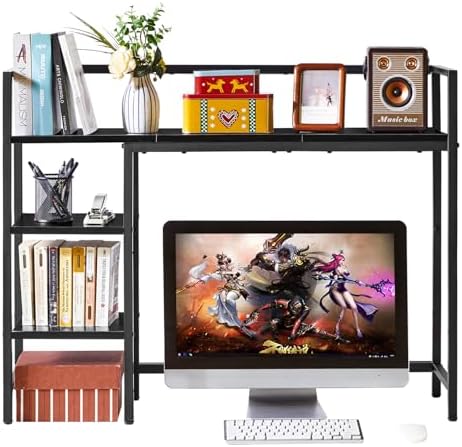 IBUYKE Desk Shelf,Computer Desktop Bookcase,37.8 Inch Multipurpose Wood Desk Hutch Bookshelf for Computer,4 Tier Desk Organizer for Office Home Dormitory,Black TMZ005B