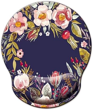 Mouse Pad with Wrist Support, Ergonomic Mouse Pad with Memory Foam Wrist Rest Cushion, Non-Slip Rubber Base Gaming Mice Pad for Home Office Computer Laptop, Flower Wreath