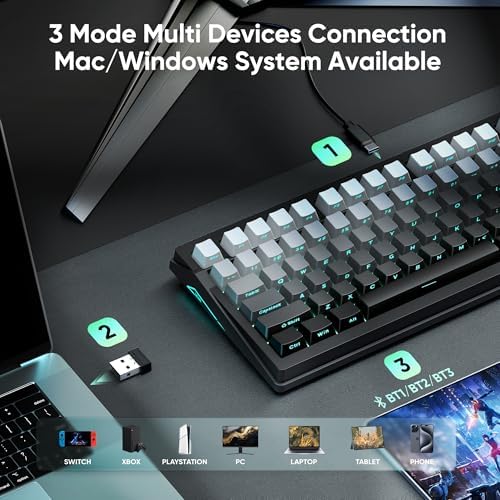 RedThunder K95 Wireless Mechanical Keyboard,TFT Screen & Knob, Trip-Modes Connection, Gasket Custom Hot-Swap Keyboard, RGB Backlit, Pre-lubed Linear Switches, Side Printed PBT Keycaps, Gray Gradient