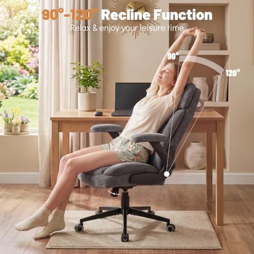 Blue Whale 400lbs Executive Office Chair with 5D Flip Armrests, Grey Fabric