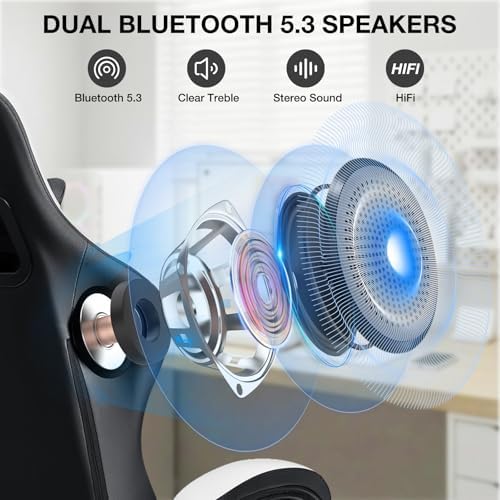 HOFFREE Gaming Chair with Speakers Massage Computer Chairs for Adults-White