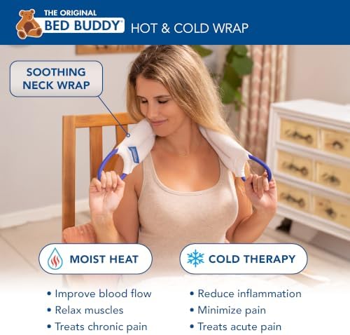 Bed Buddy Hot and Cold Neck Wrap, Microwavable Heating Pad & Cold Pack for Neck, Sore Muscles - Moist Heat Therapy Wrap, White, Classic