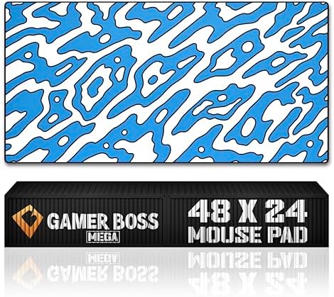 Gamer Boss - Gaming Mouse Pad - 48 x 24 Inches - 4mm Thick with Stitched Edges, Non-Slip Rubber Base, Premium Cloth Mousepad, Desk Mat for Laptop, Keyboard, Computer & PC (Mega, Blue Squiggle)