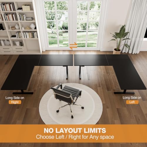 Grandder 75 x 61 Inch L Shaped Standing Desk, Electric Height Adjustable Corner Stand Up Desk, Sit Stand Corner Table Home Office Table, Black Top Black Frame