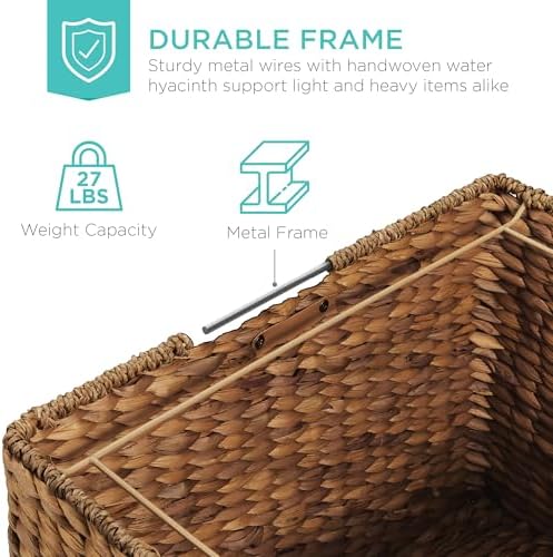 Best Choice Products Handwoven Water Hyacinth Rolling Filing Cabinet, Mobile File Organizer for Hanging Folders W/Lid and Locking Wheels For Home or Office – Chestnut