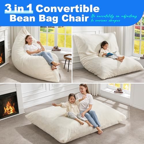 Hobestluk Adult Bean Bag Chair 3 in 1 Convertible Large Bean Bag Sofa