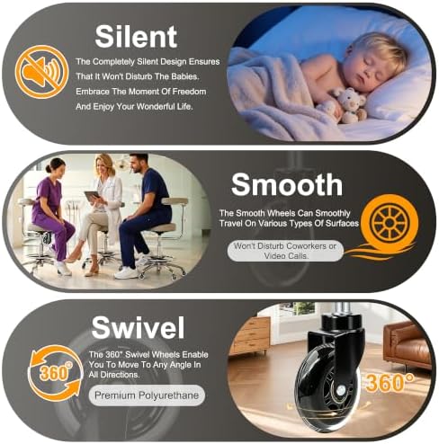 Rubber Caster Wheels Set of 5 – Replacement for Office Chairs