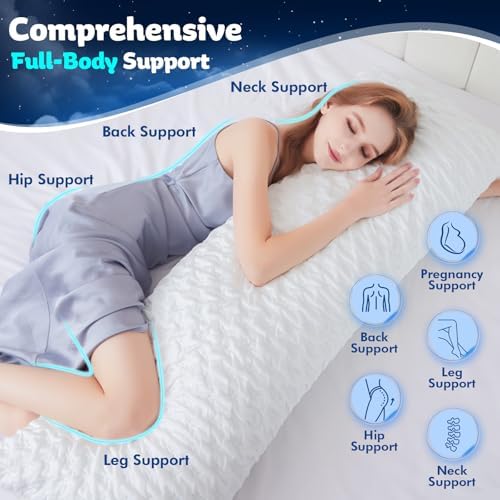 KUCEY Body Pillow for Side Sleeper with Neck and Shoulder Pain,Adjustable Shredded Memory Foam Pillows, Cooling Pillow for hot Sleepers with Washable Cover, Bed Pillows for Adults, Original White
