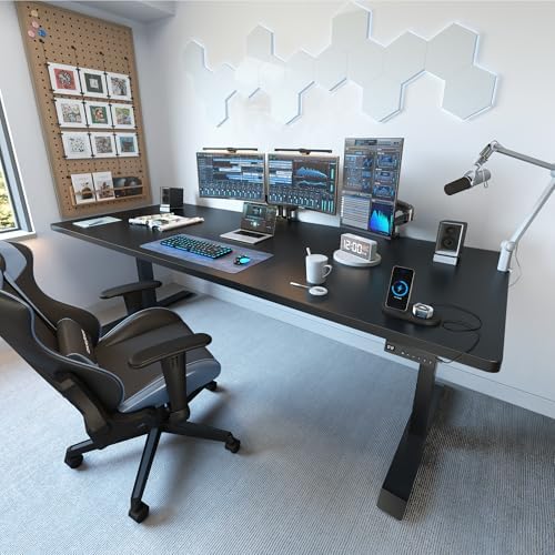 FEZIBO 71 x 37 Inch Large Electric Standing Desk 1" Thick Desktop, Black