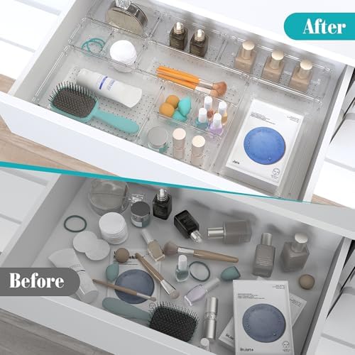 7 PCS Plastic Drawer Organizers Set, 4 Size Desk Drawer Organizer Trays