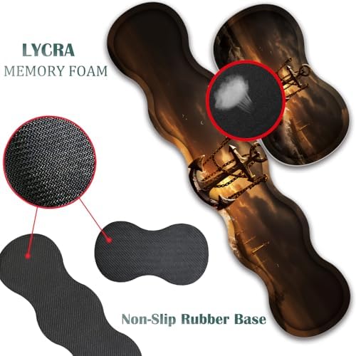 4 in 1 Mouse Pad Combo, Large Gaming Mouse Pad + Keyboard Wrist Support + Mouse Wrist Rest + Coaster, Table Pad 31.5 "x 11.8" with Memory Foam Ergonomic Wrist Pad Set, Waves and Anchors