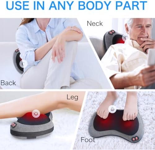 Papillon Back Massager with Heat,Shiatsu Pillow for Body Pain Relief Gray