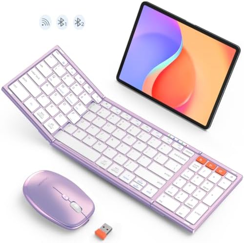 MEETION Foldable Bluetooth Keyboard and Mouse, Portable Combo Purple