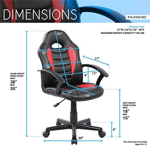 Techni Mobili Kids Gaming Chair, Racing Style Desk Chair, Adjustable, Red