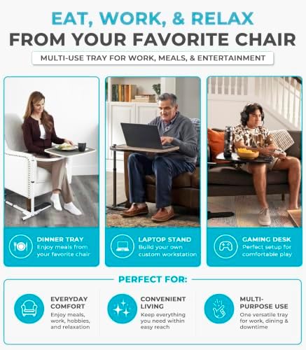 Stander Wonder Tray, Adjustable Swivel Table, Large Laptop Stand, Couch Desk, Side Tables & Gaming Bench, TV-Trays for Eating on Couches, Chairs, Recliners, Black