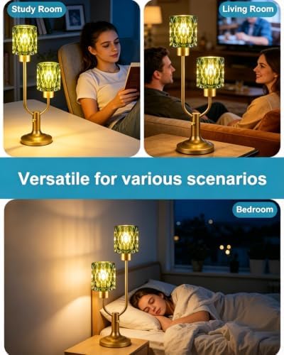 Lightdot Green Bedroom Lamps Set of 2 Vintage Glass Table Lamp Dimmable