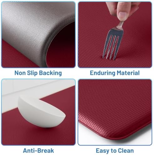 StepLively Kitchen Mat for Floor 2 PCS, Anti Fatigue Rugs, Red