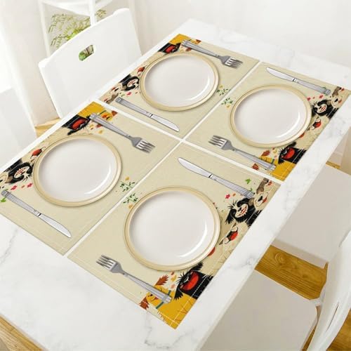 Cute Dogs Floral Linen Placemats Set of 2PCS, Heat Resistant Non-Slip Washable Table Placemats for Dining Everyday Use Hotel Banquet Home Decor