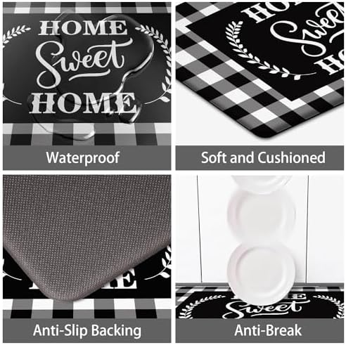MAYHMYO Black White Checkered Kitchen Mats for Floor,Anti Fatigue Cushioned