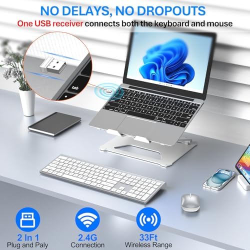 Wireless Keyboard and Mouse Combo, Ultra Slim Full Size Silent Keyboard
