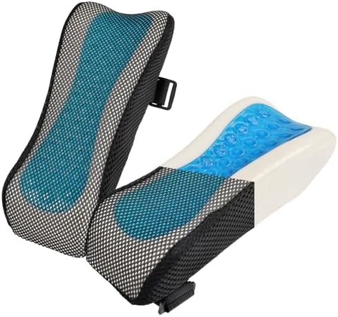 THARAHT 2pcs Ergonomic Blue Mesh Gel Memory Foam Armrest Support Pillow Anti Slip Adjustable Office Chair Games Home Wheelchairs