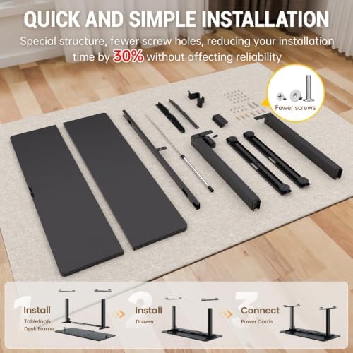 Veken 47.2 Inch Large Electric Standing Desk, Gaming Table, Black