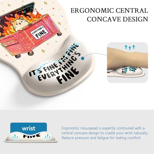 Cat Mouse Pad with Wrist Rest Funny Cute Ergonomic Mousepad Middle Concave