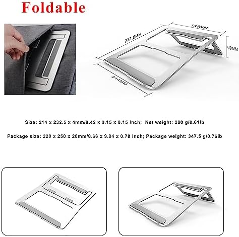 Laptop Stand Travel, Aluminum Portable Foldable Support Stand for 12-17" Laptops and Tablets (Silver)