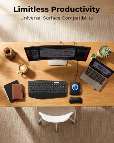Wired Ergonomic Trackball Mouse, 55mm for Large Hands, Ambidextrous Design