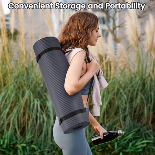 Fitvids 1/2-inch Thick High Density Exercise Yoga Mat with Carrying Strap