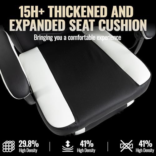 Massage Gaming Chair, Big & Tall with Lumbar Support & Footrest, White