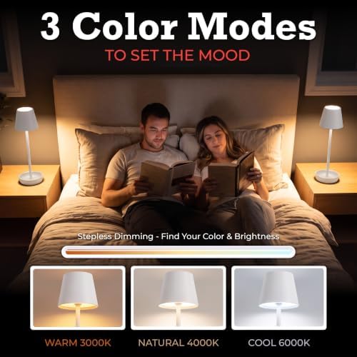 Cordless Table Lamp 2-Pack, Rechargeable Touch Lamp with Remote
