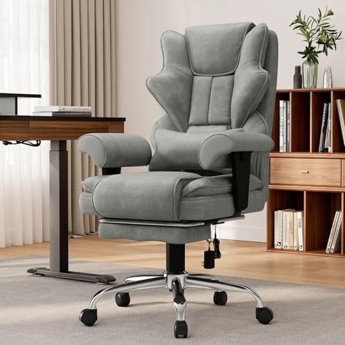 7-Point Massage Heated Executive Office Chair with Footrest, Gray