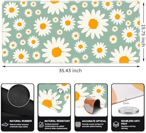iCasso Desk Mat, Desk Matt for Desktop, Cute Desk Pad Mat, Daisy