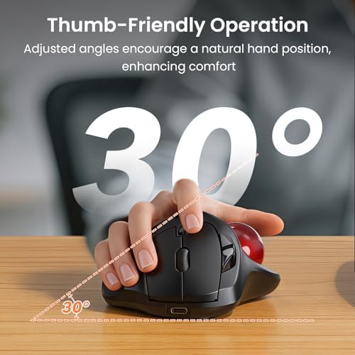 Wireless Trackball Mouse, Rechargeable Thumb Control 3 Devices - Red Ball