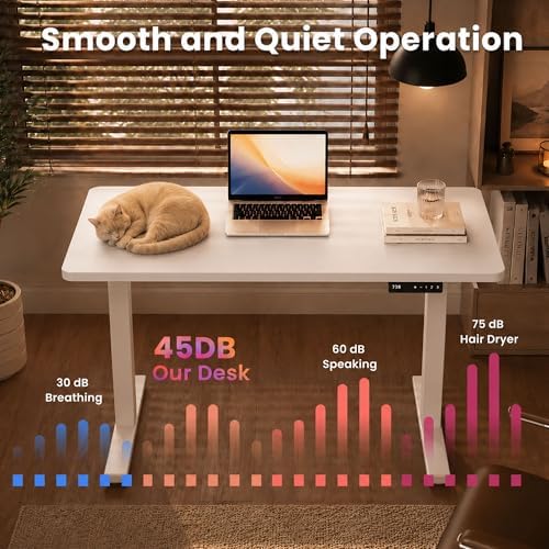 35" x 20" Electric Standing Desk, Compact Height Adjustable Desk for Small Spaces, Small Ergonomic Sit Stand Workstation for Home Office Bedroom Apartment (White)