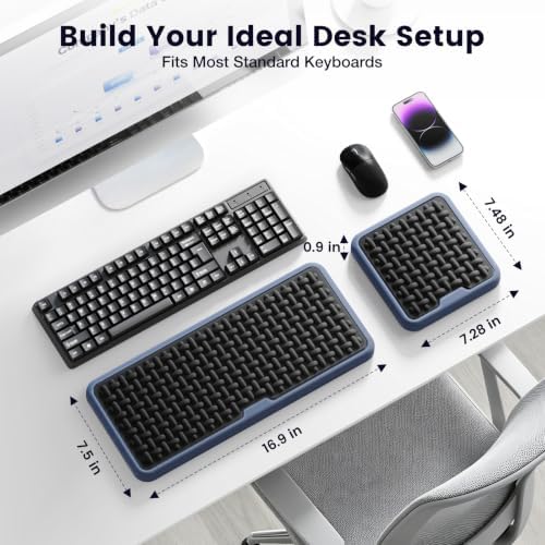MEKASS Extra Large Wide Wrist Rest Set for Keyboard and Mouse, Ergonomic Memory Foam Wrist Support with Non-Slip Silicone Base, Pain Relief, Desk Cushion for Office, Work, Gaming