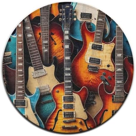 Fashion Round Area Rug Large Non Slip Carpet, Music Guitars Unisex Home Decor Mat
