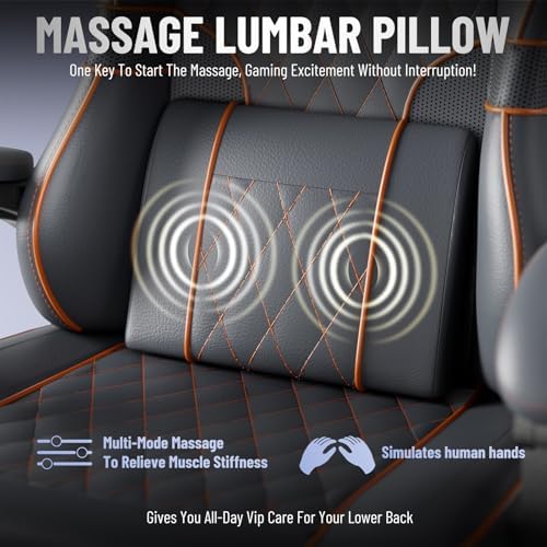Soontrans PU Leather Gaming Chair with Massage Lumbar Cushion & Footrest