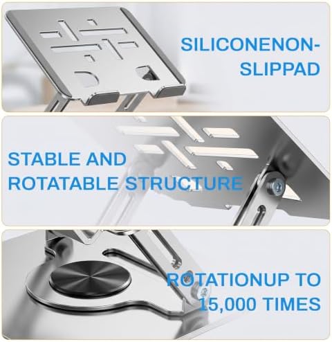 360°Rotating Laptop Stand, Ergonomic Adjustable Foldable Notebook Riser, Metal Computer Holder Compatible with 10-17.3" Laptops, Desktop Printer Stand, for Home & Office (Sliver)