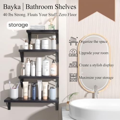 BAYKA Wall Mounted Black Floating Shelves for Wall (Set of 4, 16" Mixed)