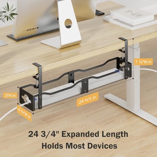DELAMU 25'' Upgraded No Drilling Under Desk Cable Management Tray, Black