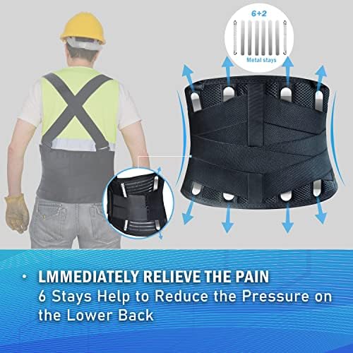 Lower Back Brace with Shoulder Straps,Heavy Lifting Lumbar Support, L/XL