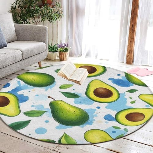 Highly Premium Quality Floor Mat, Office Chair Decor Mat, Room Sofa Yoga Soft Round Carpet Fruits Exotic Avocado Art, 60inch