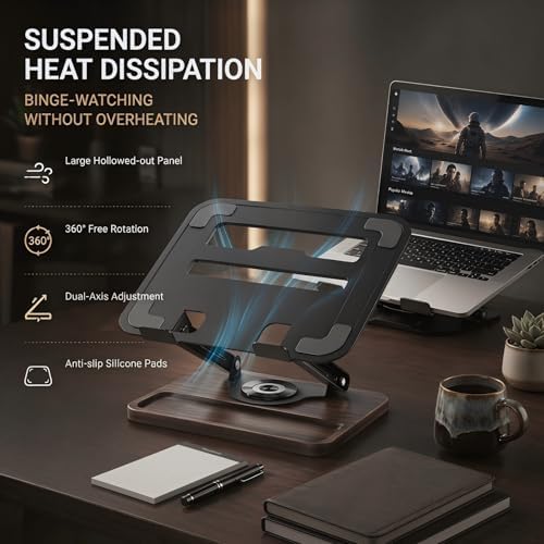 Laptop Stand for Desk,Adjustable Computer Stand with 360° Rotating Base,Foldable & Portable Laptop Stand,Ergonomic Laptop Riser for Collaborative Work,Fits up to 15.6" Notebooks/Laptops