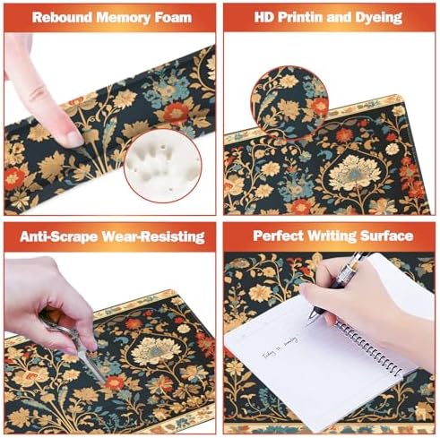 ARTSO Desk Mat Set, Mouse Pad with Wrist Rest Support + Keyboard Wrist Rest + Large Mouse Pad + Coaster, Extended Gaming Mousepad Combo, Retro Flower Plant