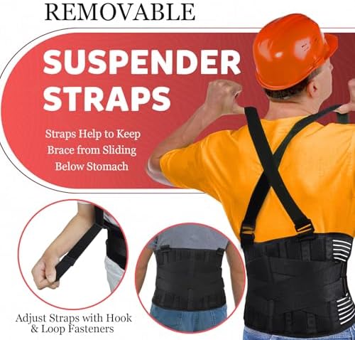 Plus Size 4XL/5XL Work Back Brace with 2 Removable Suspender Straps, Back Posture Corrector for Heavy Lifting Safety Protector, Back Support Belt for Men Women in Construction, Warehouse Jobs