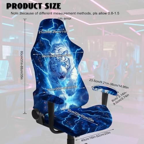 Gaming Chair Cover Tiger Lightning Gaming Chair Armrest Pads Anti Scratch Office Chairs Covers Breathable 4-Piece Universal Fit Gamer Chairs Seat Cover