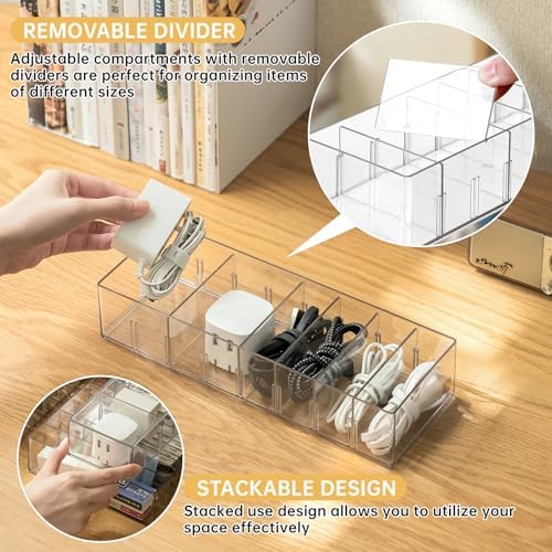 FRETONBA 2 Pack Cable Storage Organizer Box with 8 Compartments, Small