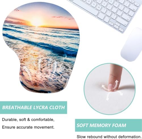 Mouse Pad with Wrist Support, Ergonomic Mouse Pads with Memory Foam Wrist Rest, Easy Typing Pain Relief, Comfortable Home Office Computer Wrist Support Pads for Working Studying Gaming, Beach